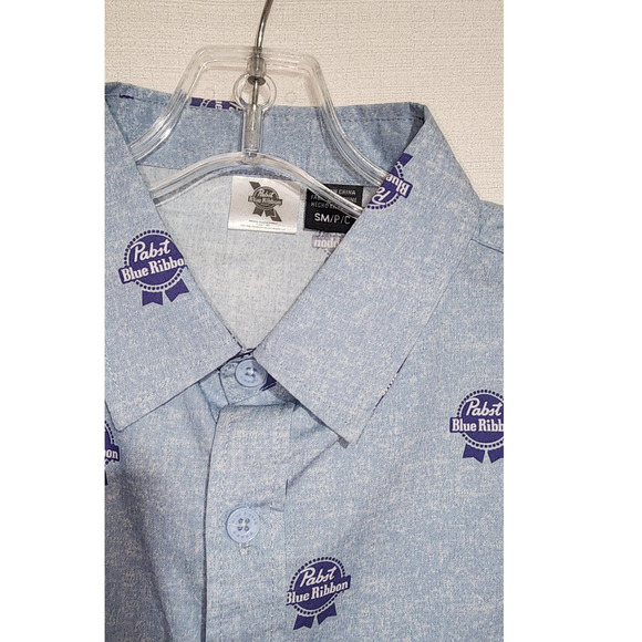 Pabst blue ribbon beer collared button down short sleeve shirt size small - Picture 3 of 7